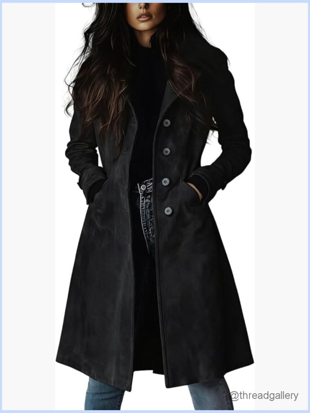 Women's Faux Suede Leather Trench Coat Butter Midi Long Blazer Jacket with